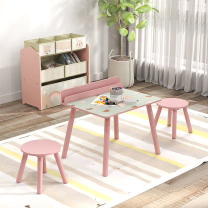 Mesa E Cadeira Para Crianças Aiyaplay Mdf E Madeira De Pinho Rosa 60x48x53,5 Cm_3