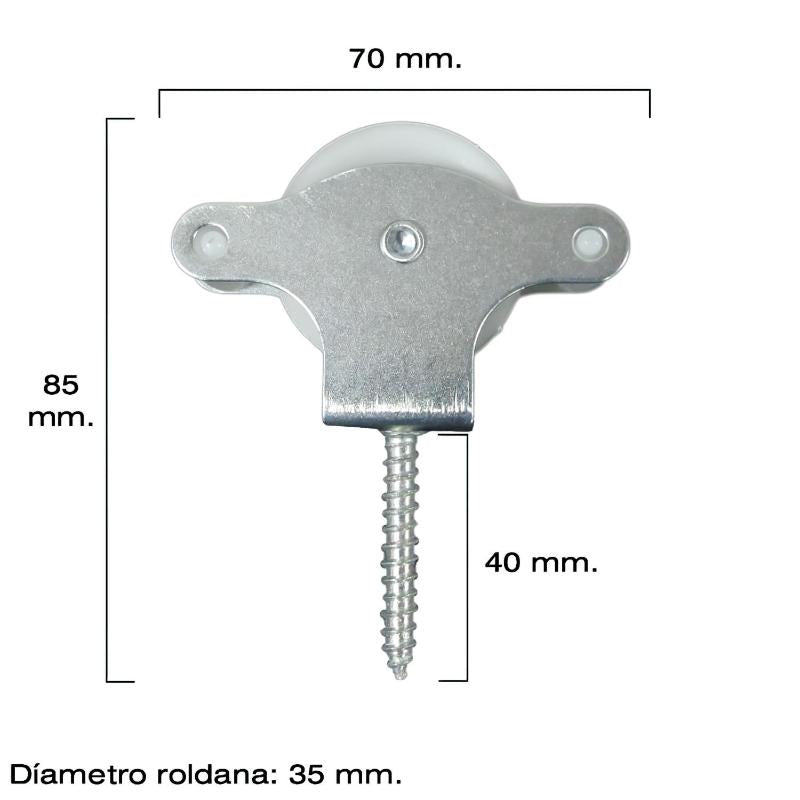 Polea Tendedero Wolfpack Zincado 40 Mm. Roldana Plástico Con Tirafondo_1