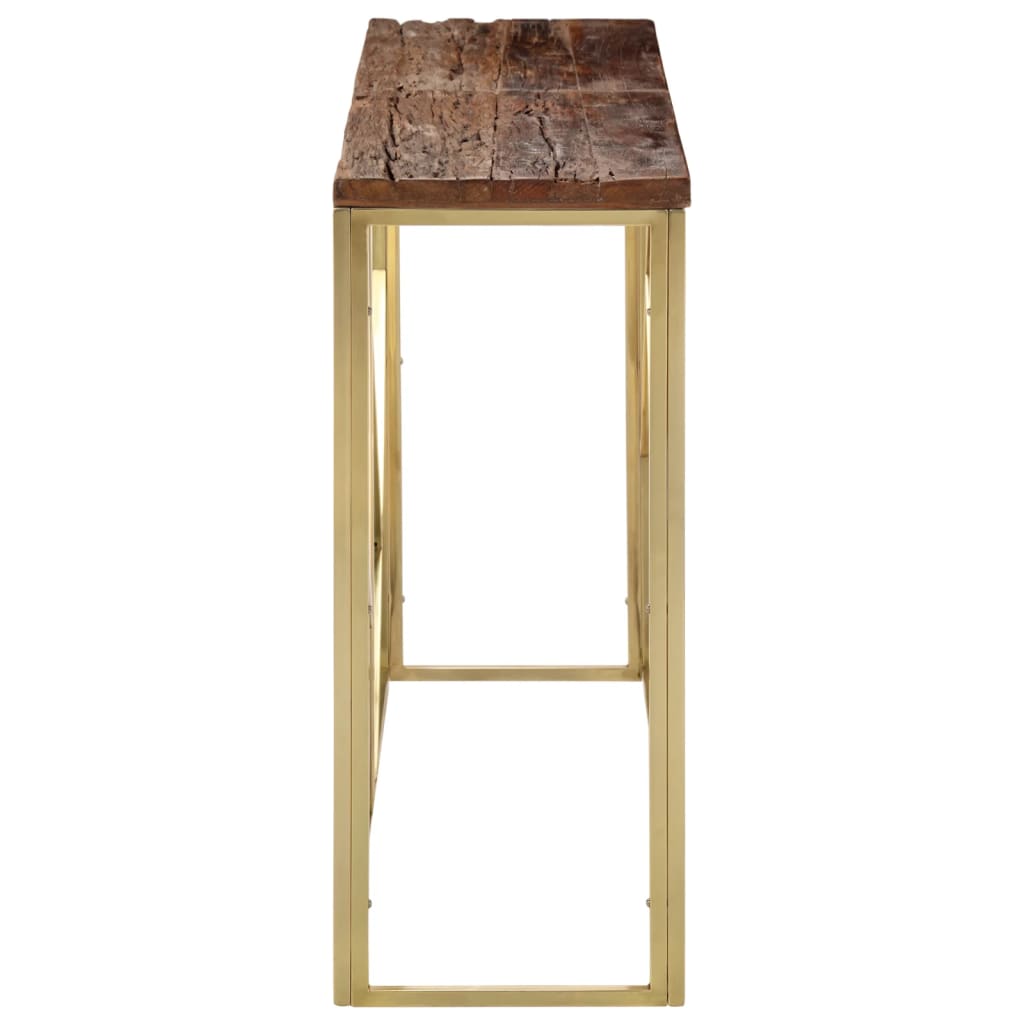 Mesa Consola Acero Inoxidable Madera Maciza Traviesa Dorado_1