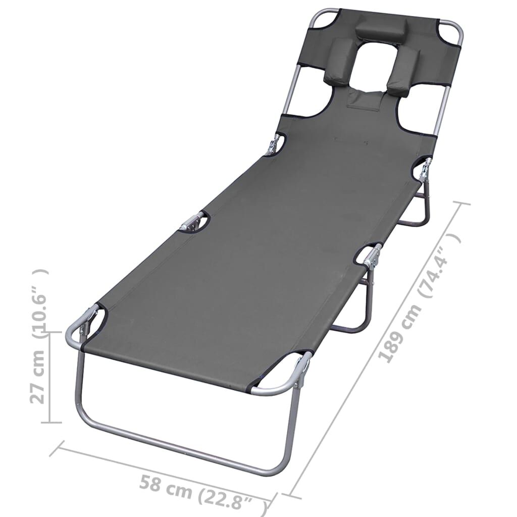 Vidaxl Tumbona Plegable Con Cojín De Cabeza Y Respaldo Ajustable Gris_2