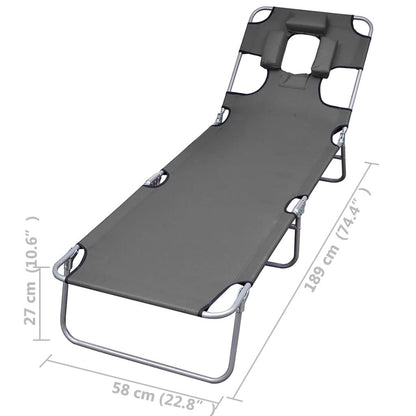 Vidaxl Tumbona Plegable Con Cojín De Cabeza Y Respaldo Ajustable Gris_2