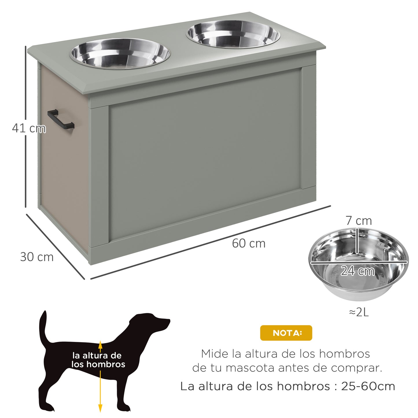 Pawhut Comedero Elevado Para Perros Con 2 Cuencos De Acero Inoxidable Gris_2