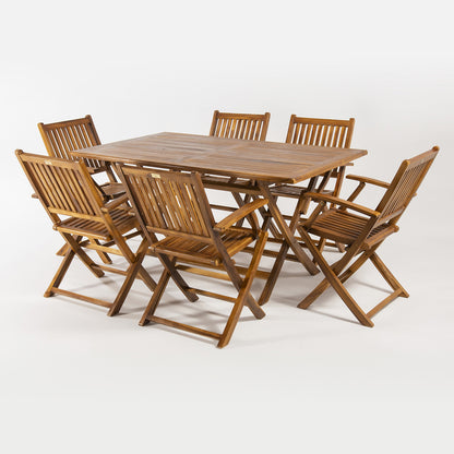 Conjunto Para Exterior De Madera Teca, Mesa Rectangular 150 Cm Y 6 Sillones Plegables, Madera Teca Grado A, Tratamiento Al Agua Aplicado_2