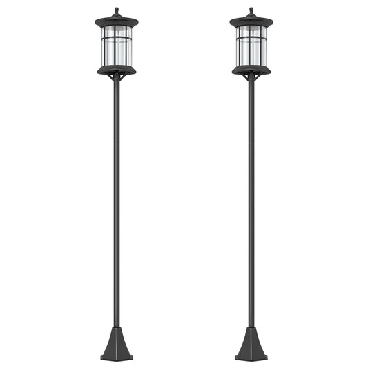 Farolas Solares Exterior Outsunny Acero Inoxidable, Abs Negro 23.5x23.5x184 Cm_0