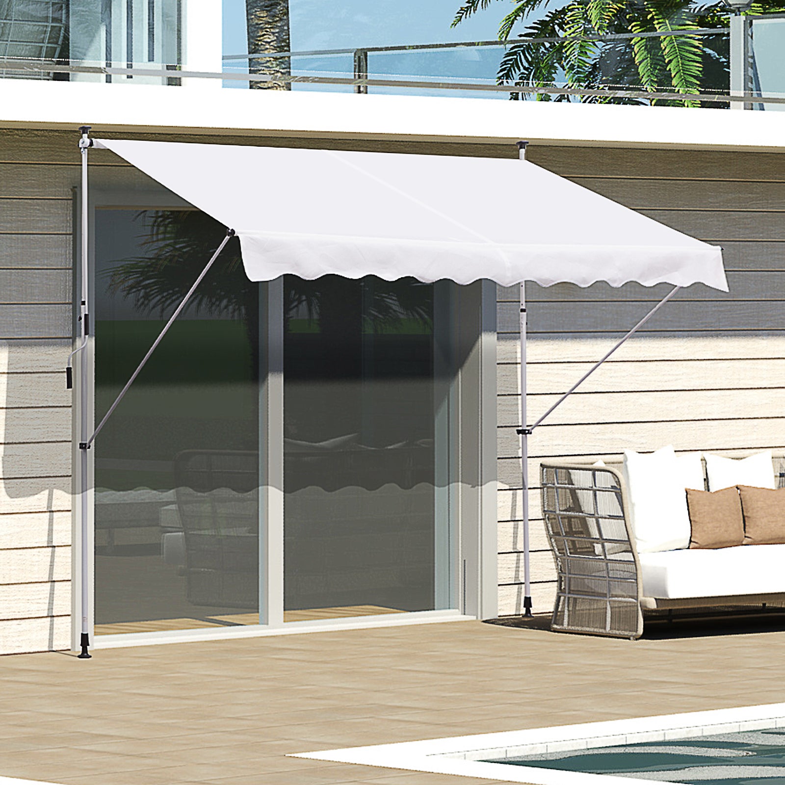 Outsunny Toldo Manual Retráctil 300x150x170-280 Cm Con Altura Ajustable Blanco_1