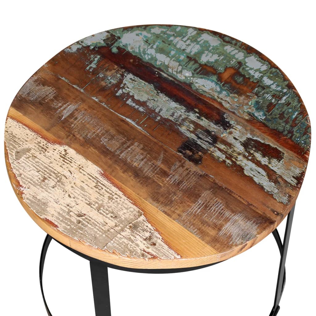 Mesa De Centro Redonda 2 Uds Madera Maciza Reciclada 40cm/50cm_4