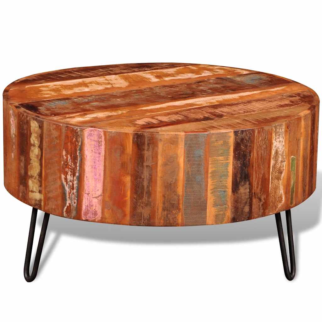 Mesa De Centro Redonda Madera Maciza Reciclada._0