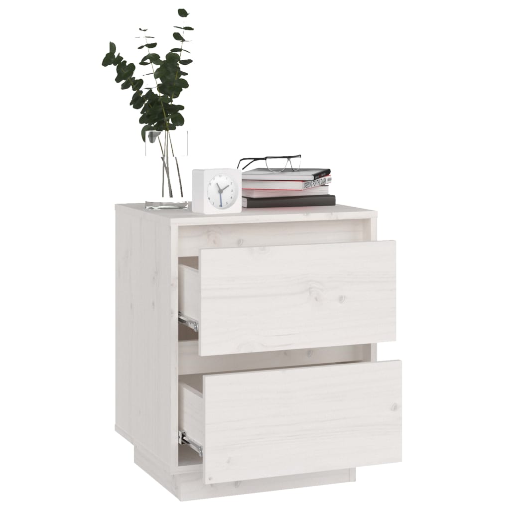 Mesitas De Noche 2 Uds Madera Maciza De Pino Blanco 40x35x50 Cm_3