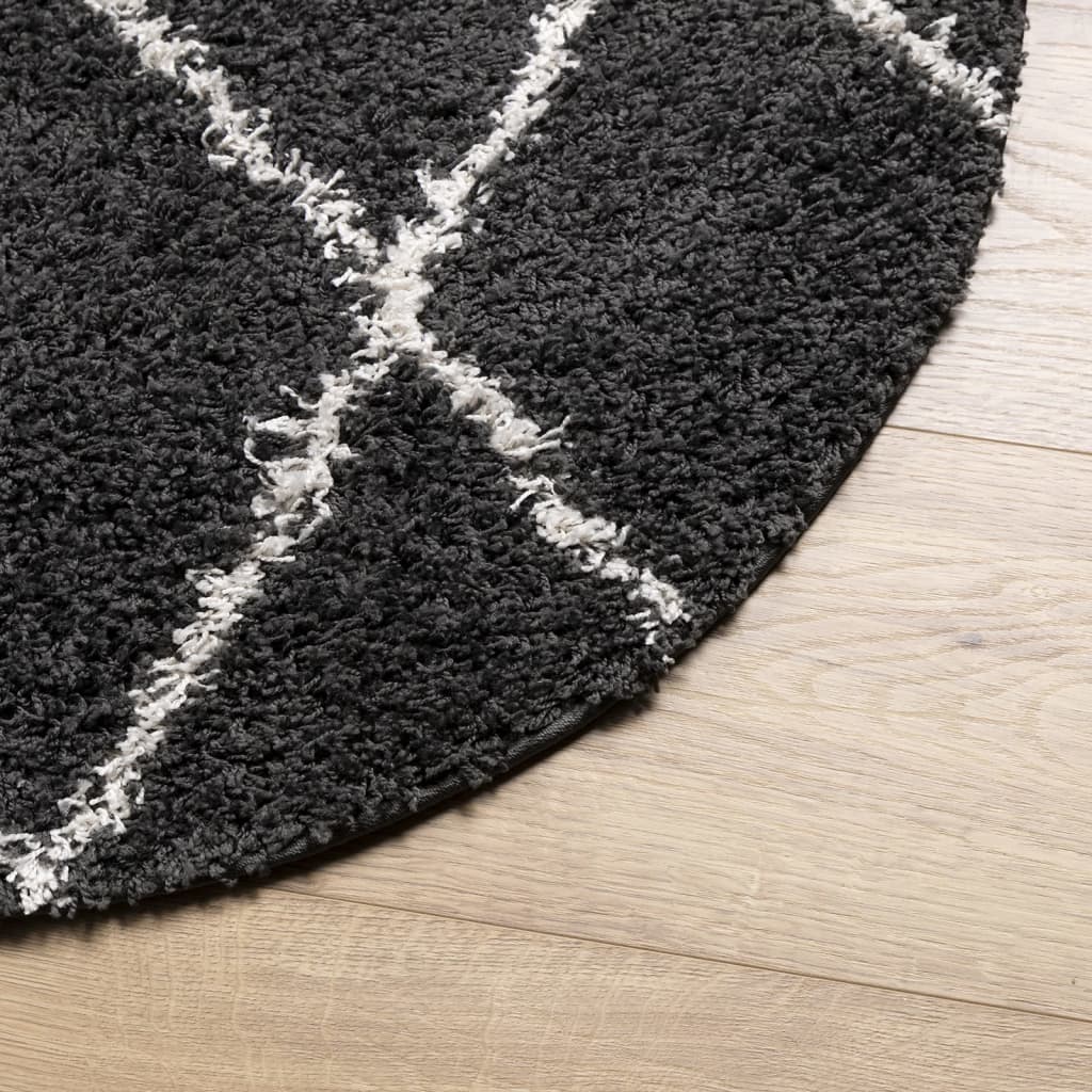 Alfombra De Pelo Largo Moderna Pamplona Negro Y Crema Ø 280 Cm / Vetonek_5