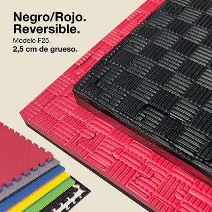 Tatami Puzzle 2,5cm 100x100cm – Superficie 5 Líneas Negro/rojo Jowy_0