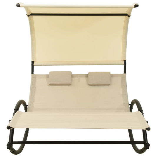 Tumbona Doble Con Toldo Textilene Color Crema_0