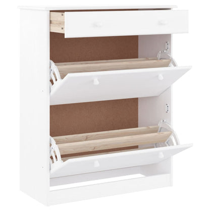 Mueble Zapatero Alta Madera Maciza De Pino Blanco 77x35x96 Cm / Vetonek_0