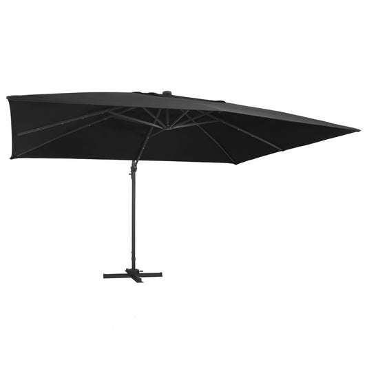 Vidaxl Sombrilla Voladiza Luces Led Y Poste Aluminio Negra 400x300 Cm_0