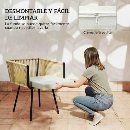 Outsunny Conjunto De Mesa Y Sillas Jardín De Ratán 5 Piezas Con Cojines Beige_5