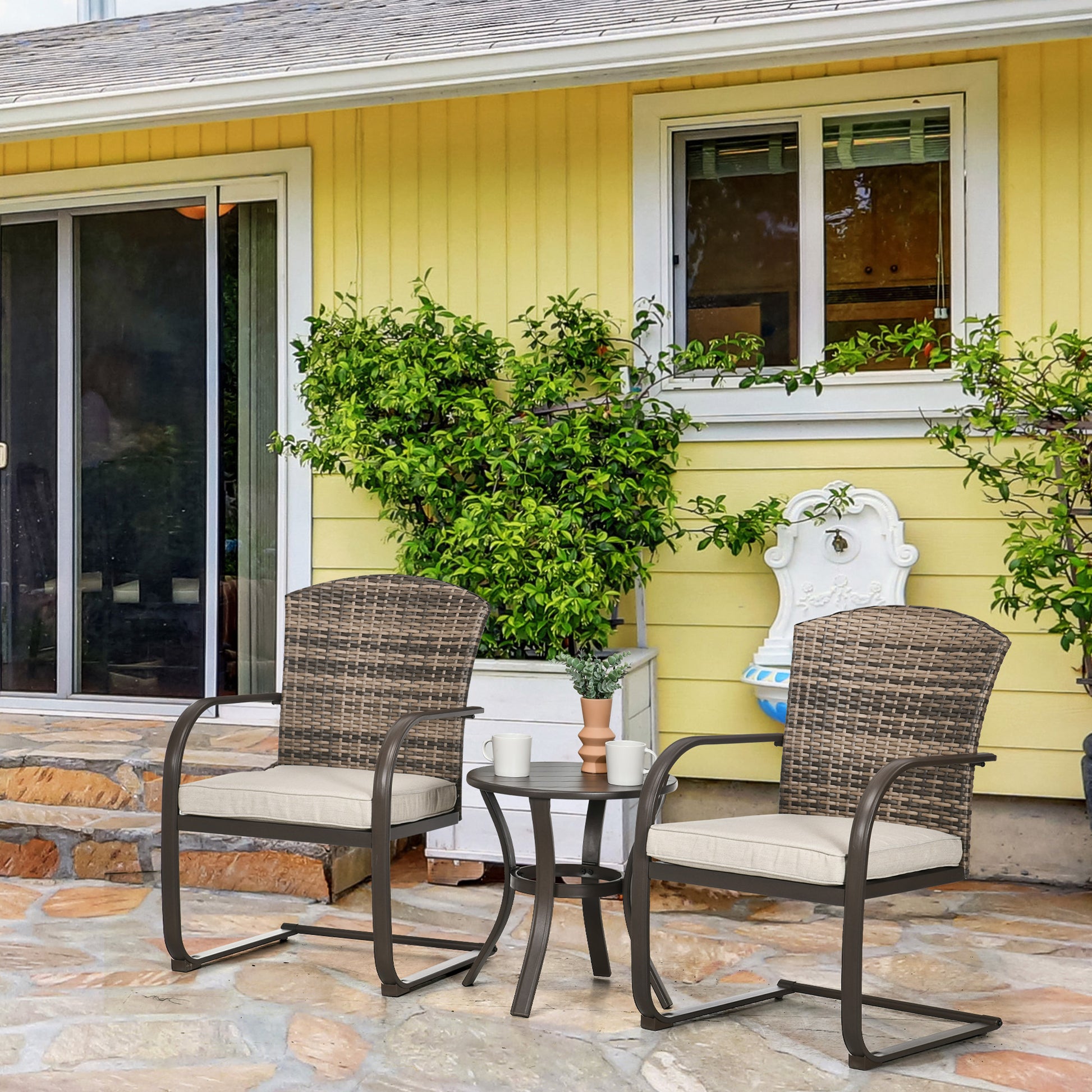 Outsunny Conjunto De Muebles De Jardín De Ratán Incluye 2 Sillas Y Mesa Redonda_1