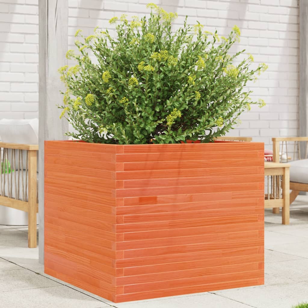 Jardinera Madera Maciza De Pino Marrón Cera 80x80x68,5 Cm_1