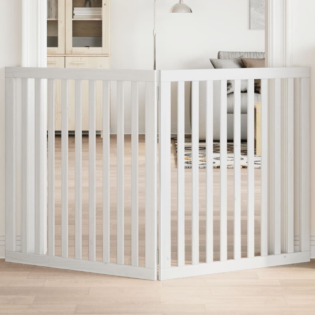 Vidaxl Puerta Para Perros Plegable 2 Paneles Madera Álamo Blanca 160cm_1