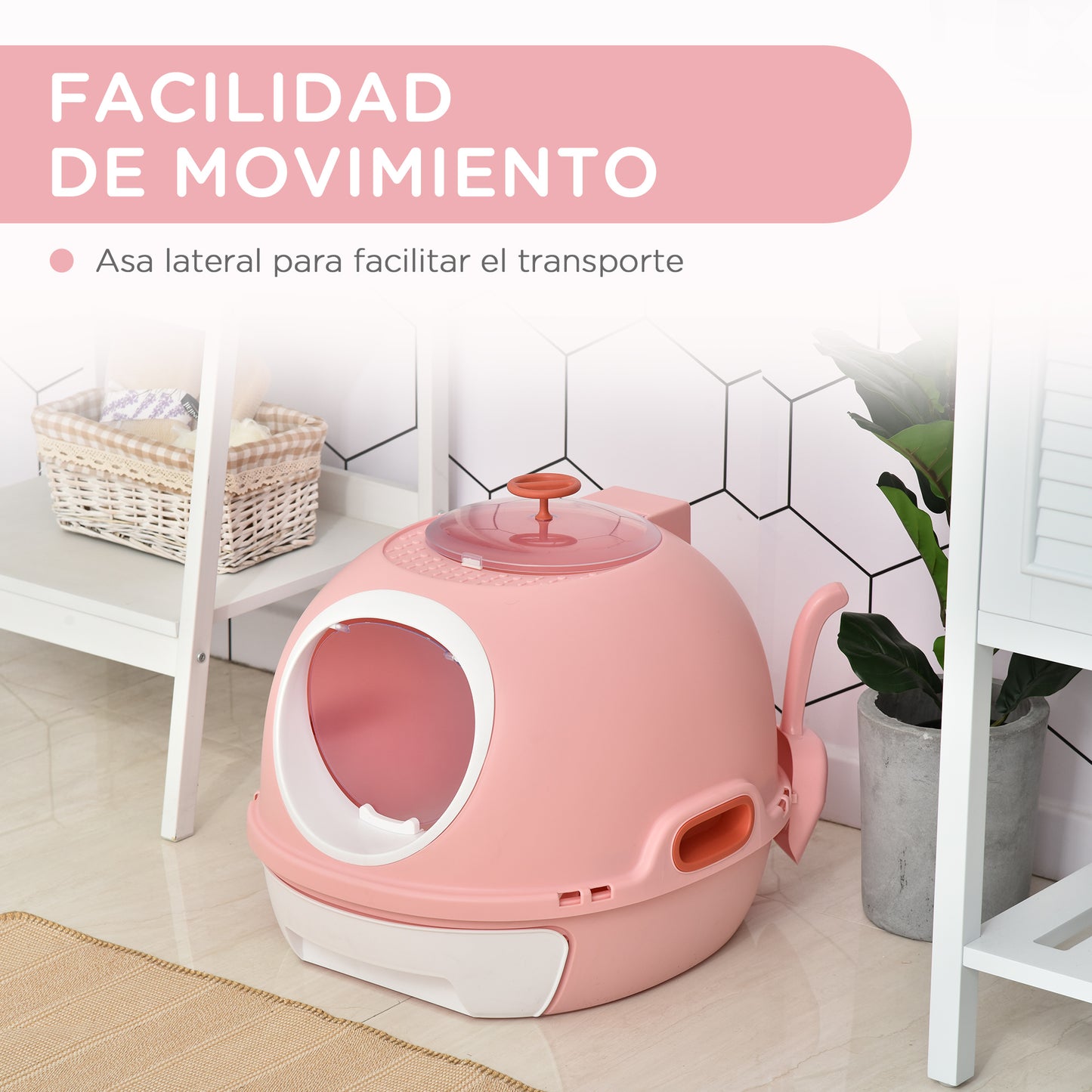 Pawhut Caja De Arena Para Gatos Con Claraboya Bandeja Extraíble Pala 47x55x44 Cm_5