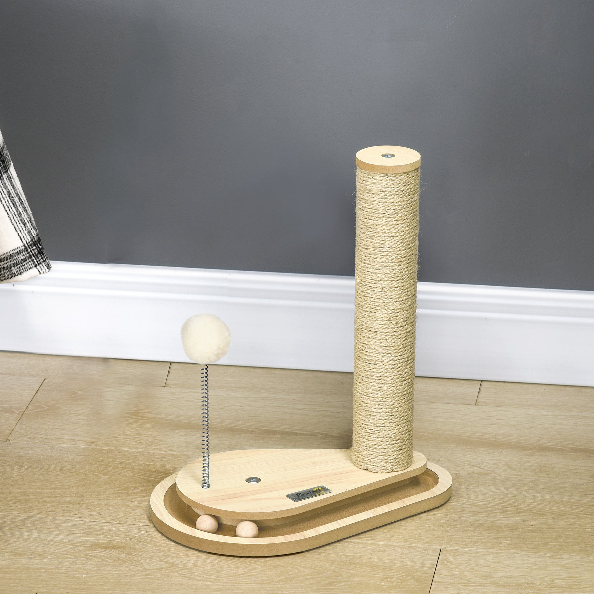 Pawhut Árbol Rascador Para Gatos 40 Cm Con Poste De Rascador 35x23x40 Cm Roble_1