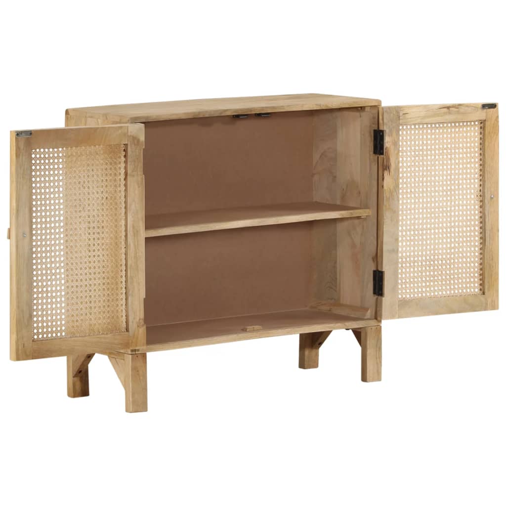 Aparador De Madera Maciza Mango Y Caña Natural 80x30x73 Cm_2