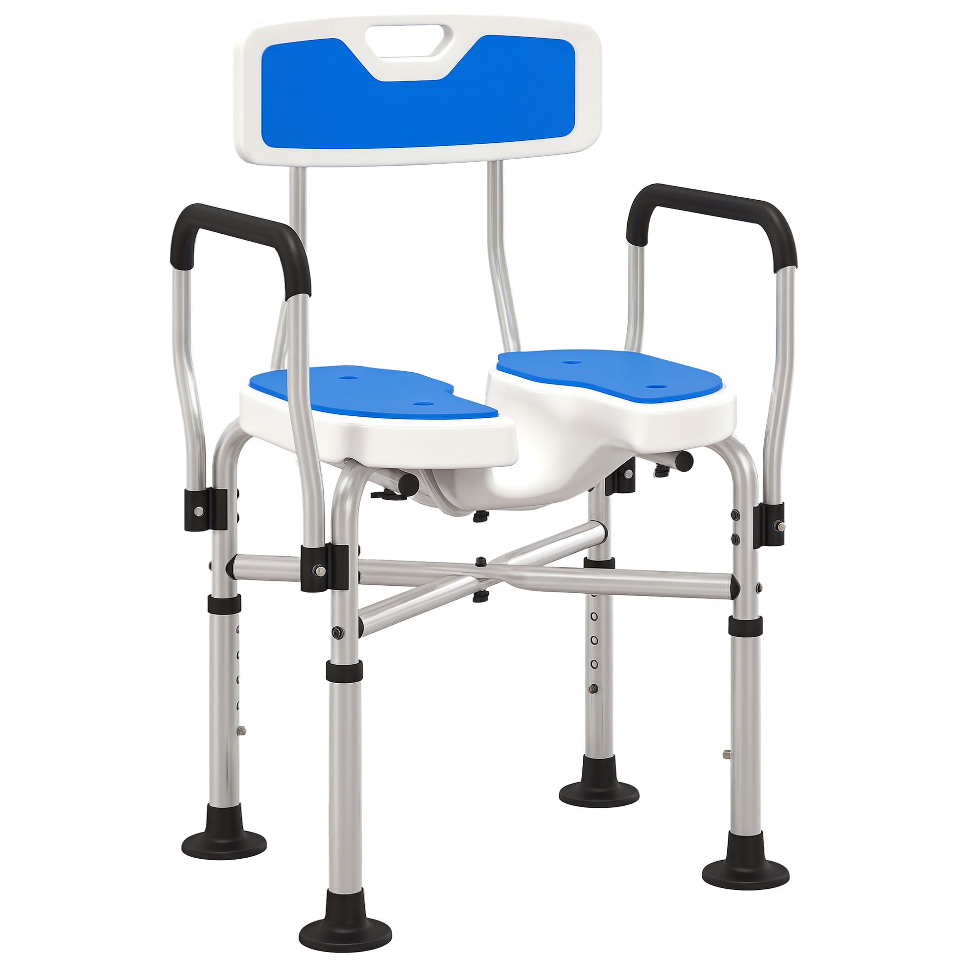 Homcom Silla Ducha Personas Mayores Con Asiento Ranurado Carga 136 Kg Azul_0