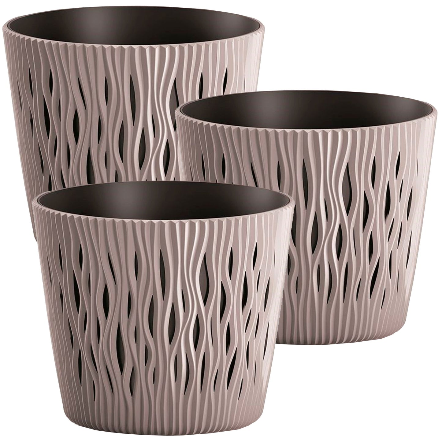 3x Maceta Redonda De Plastico Sandy Round En Color Mocca 12 (largo) X 12 (ancho) X 11,1 (alto) Cm_0