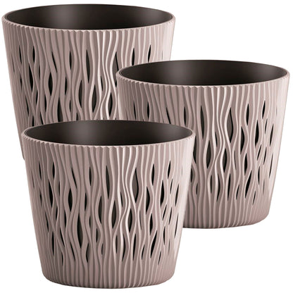 3x Maceta Redonda De Plastico Sandy Round En Color Mocca 12 (largo) X 12 (ancho) X 11,1 (alto) Cm_0