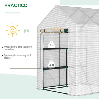 Outsunny Invernadero De Exterior Con 2 Estantes 143x143x195 Cm Blanco_4