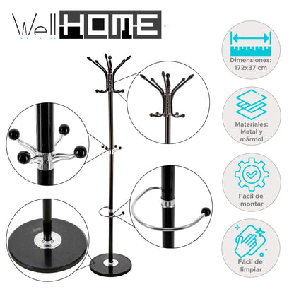 Well Home Perchero De Metal Y Para Paraguas Con 10 Perchas H.182cm_1