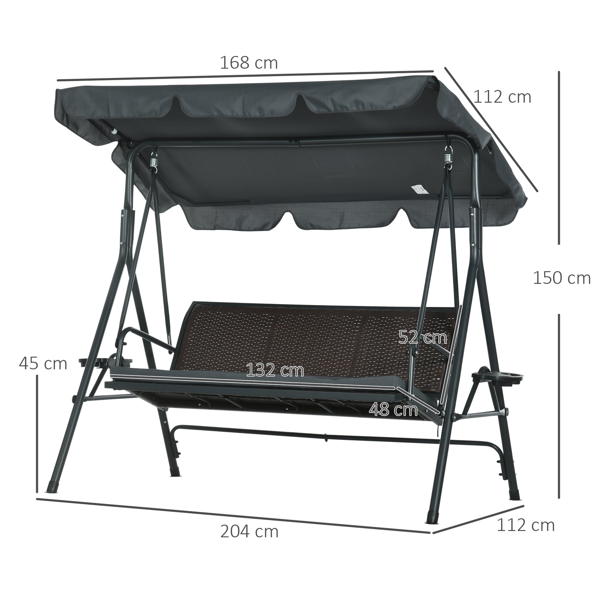 Outsunny Columpio De Jardín De 3 Plazas Con Toldo Ajustable 204x112x150 Cm Gris_2