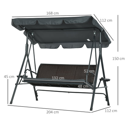 Outsunny Columpio De Jardín De 3 Plazas Con Toldo Ajustable 204x112x150 Cm Gris_2