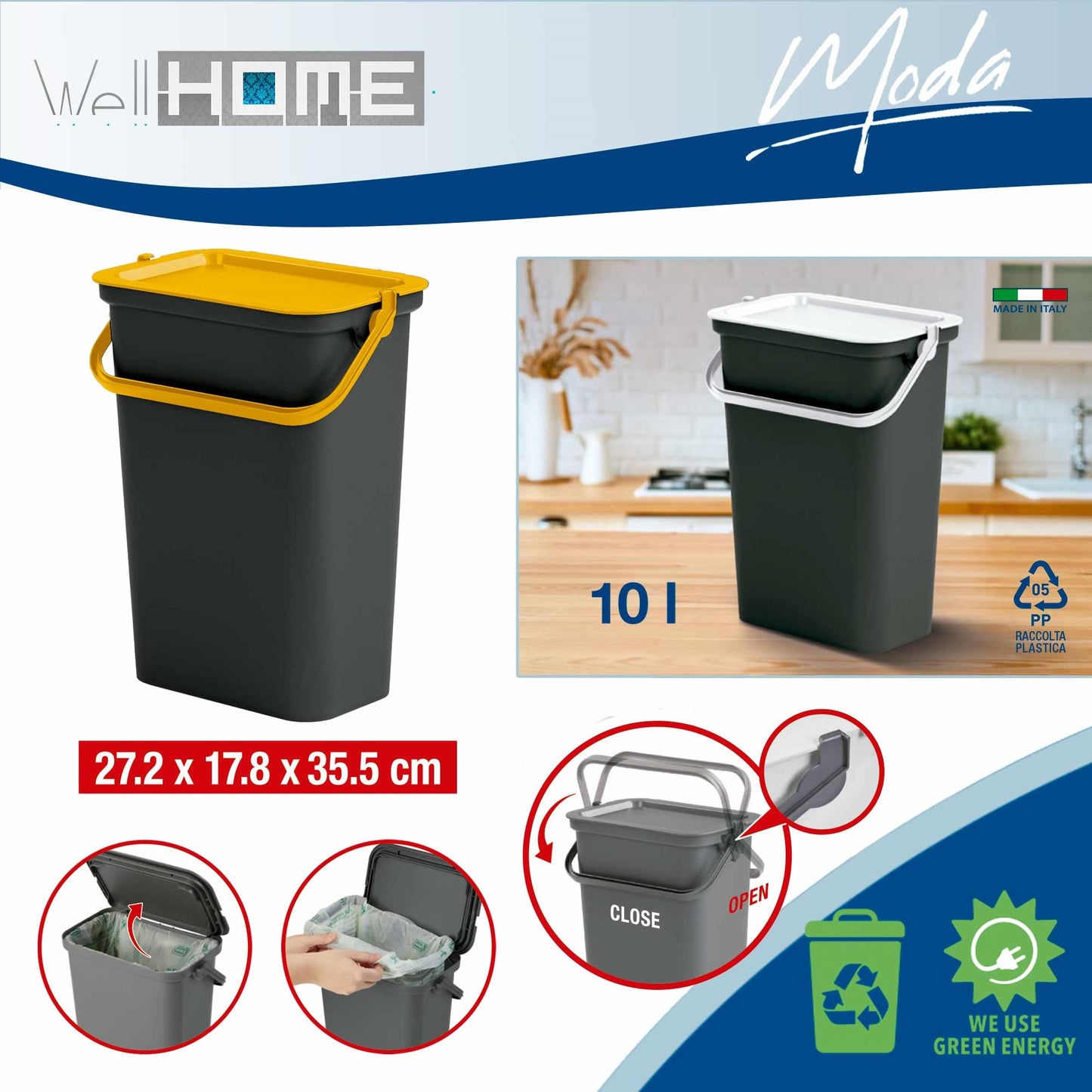 Set De 2 Papeleras moda 10l Con Asa Ámbar Y Negro