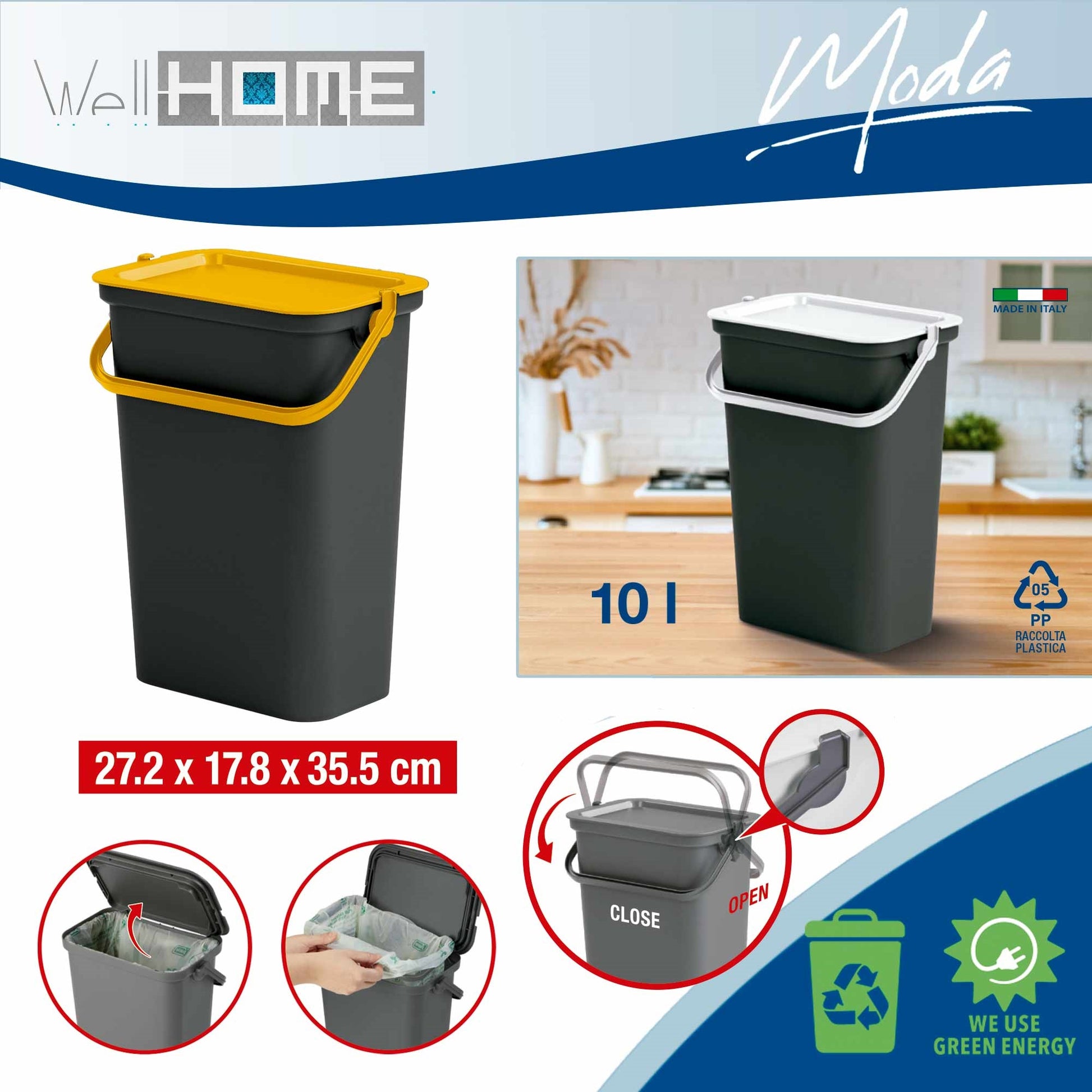 Set De 2 Papeleras moda 10l Con Asa Ámbar Y Negro