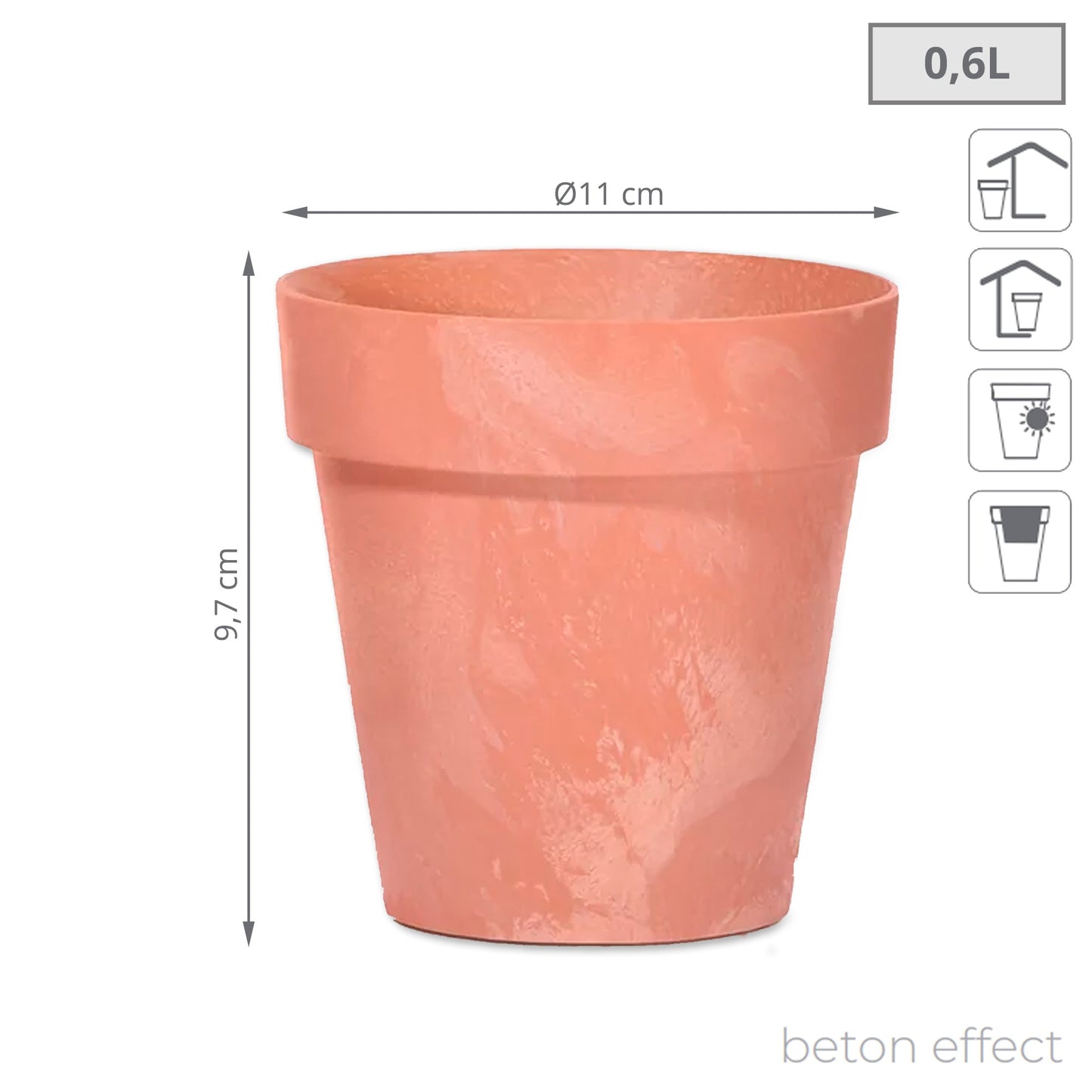 Maceta Cube Beton Effect 0,6l., Dimensiones (mm) 110x110x97, Color Terracota