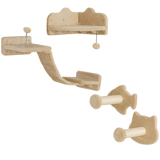 Pawhut Juego De Estanterías Para Gatos De 4 Piezas De Pared Beige_0