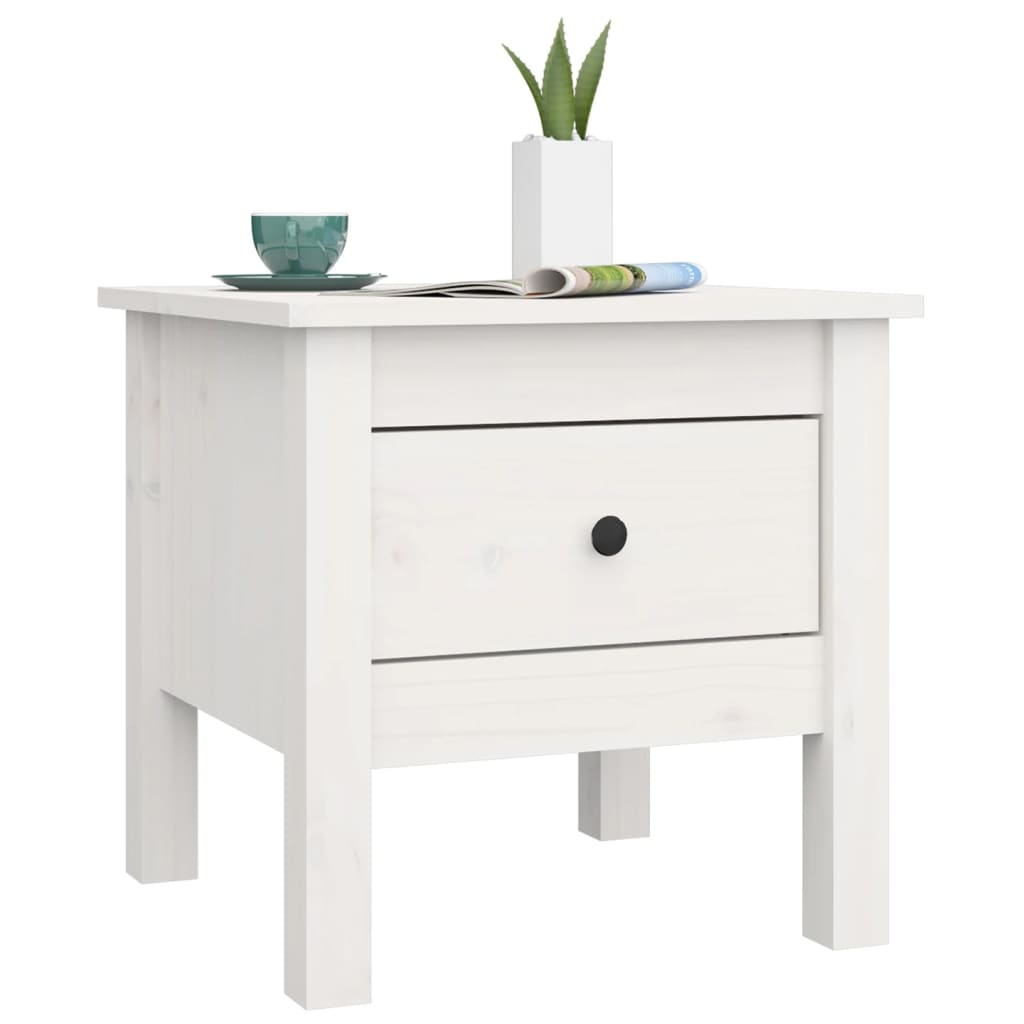 Mesa Auxiliar De Madera Maciza De Pino Blanco 40x40x39 Cm_2