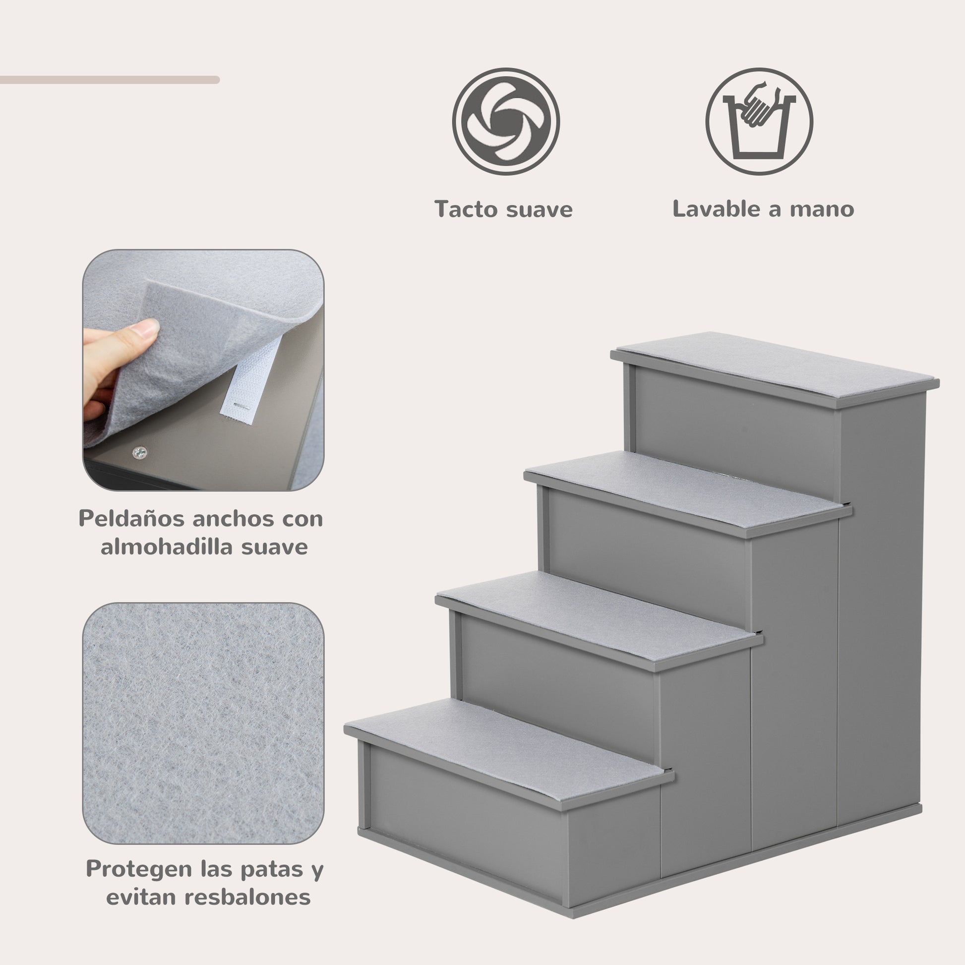 Pawhut Escalera Para Perros De 4 Peldaños Con Acolchados 40x59x54,2 Cm Gris_3