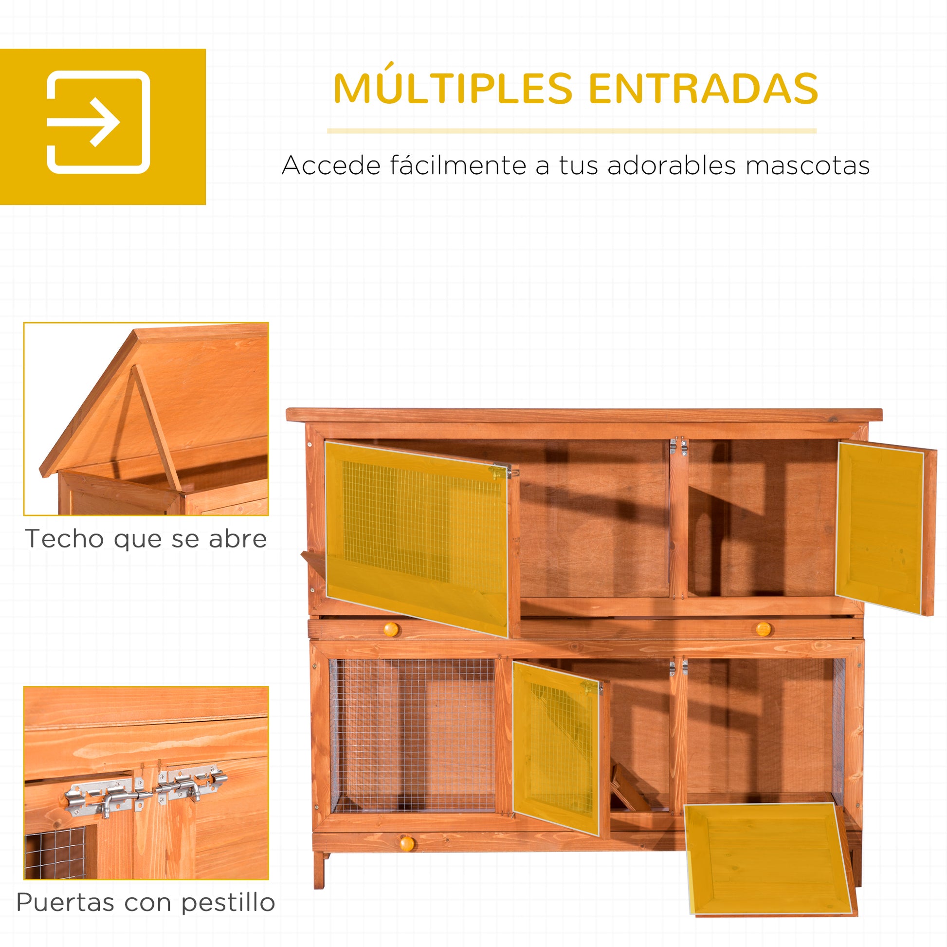 Pawhut Conejera Madera Exterior 2 Pisos Con Techo Abrible Bandejas 120x48x100 Cm_4