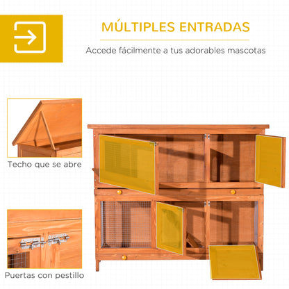 Pawhut Conejera Madera Exterior 2 Pisos Con Techo Abrible Bandejas 120x48x100 Cm_4