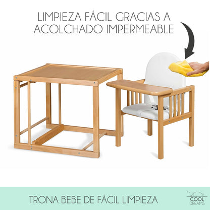 Trona Evolutiva Bebe Portatil De Madera De Haya Evoluonge. Convertible En Mesa Y Silla Infantil. Asiento Acolchado