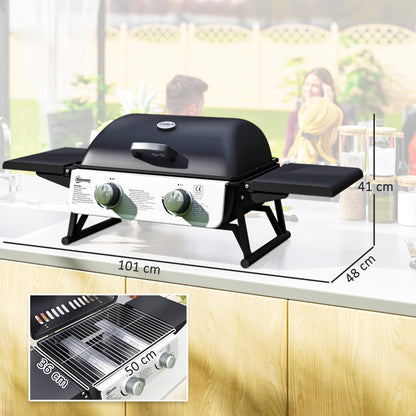Outsunny Barbacoa De Gas Con 2 Quemadores De Acero Inoxidable 5,6 Kw Con Estantes_2
