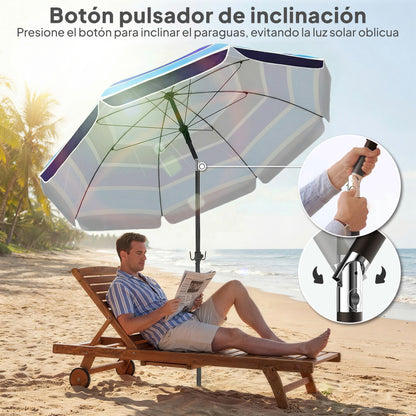 Outsunny Sombrilla De Playa Con Mesa Plegable Y Portavasos Ø198 Cm_4