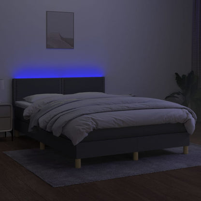 Cama Box Spring Colchón Y Luces Led Tela Gris Oscuro 140x190 Cm / Vetonek_1