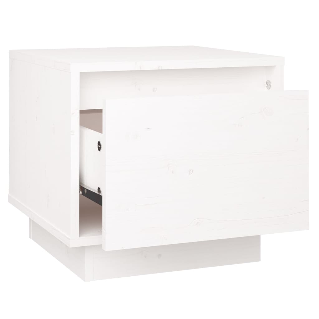 Mesita De Noche Madera Maciza De Pino Blanco 35x34x32 Cm_3