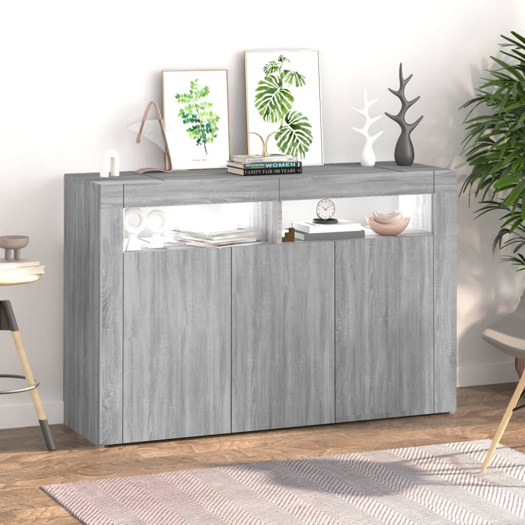 Aparador Con Luces Led Gris Sonoma 115,5x30x75 Cm / Vetonek_1