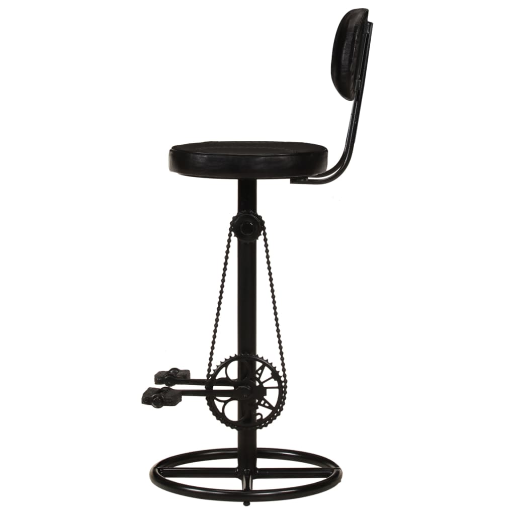 Taburetes De Cocina 2 Uds Piel De Cabra Auténtica Negro_2