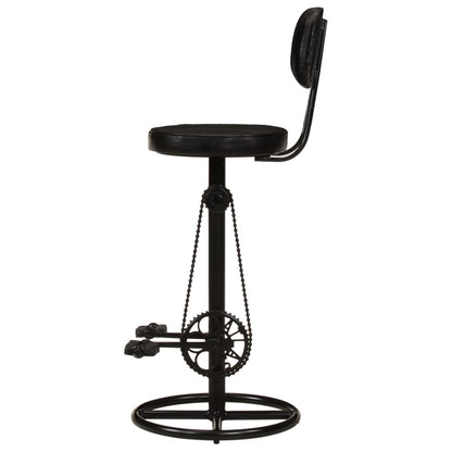 Taburetes De Cocina 2 Uds Piel De Cabra Auténtica Negro_2