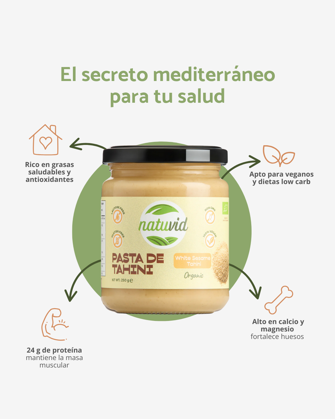 Tahini BIO Natuvid | 250g | 100% Natural | Sin Azúcar Añadido, Sin Gluten, Sin Lactosa – Vegana, Sin Aditivos_2