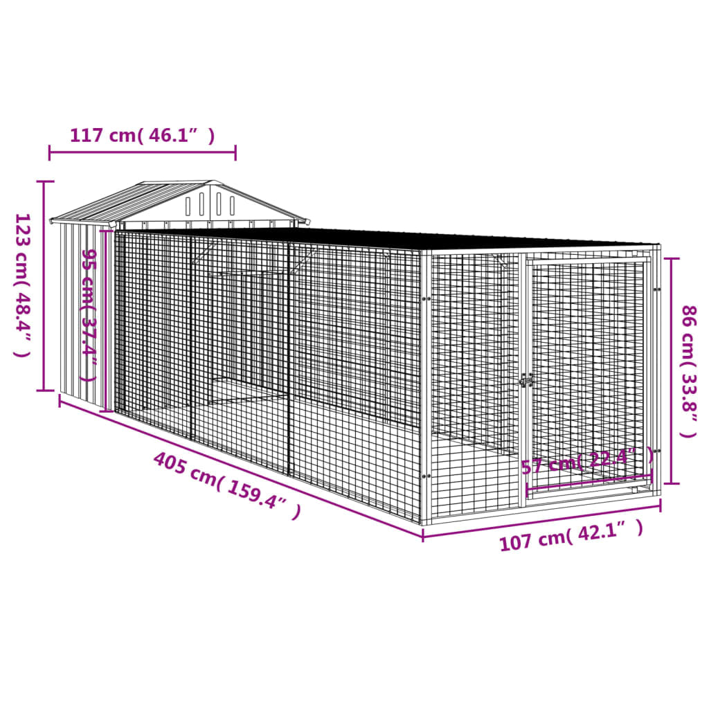 Vidaxl Gallinero Con Corral Acero Galvanizado Gris Claro 117x405x123cm_2