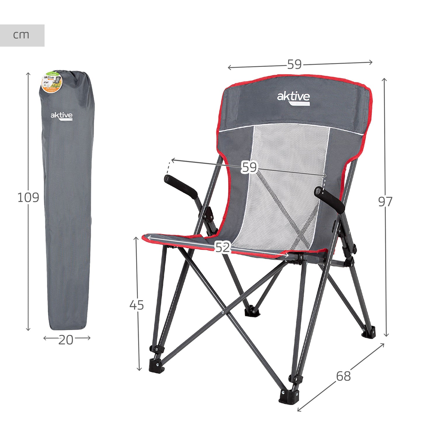 Pack 2 Sillas Plegables Camping Antivuelco Gris C/reposabrazos Removibles Aktive_3